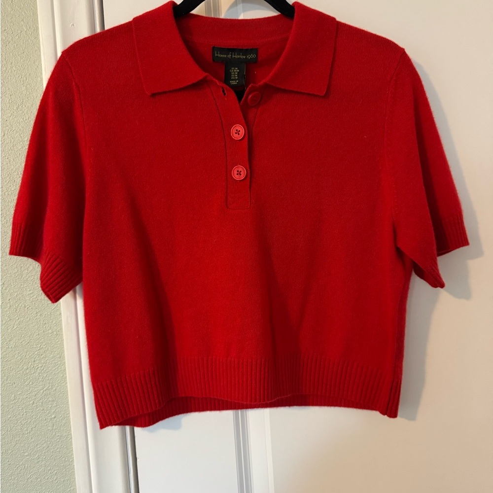 House of Harlow 1960 Red Cropped cashmere polo